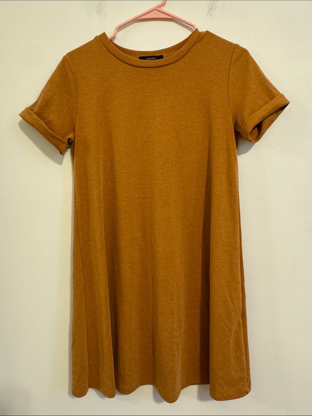 Forever 21 Mustard Brown Short Sleeve Swing Dress
